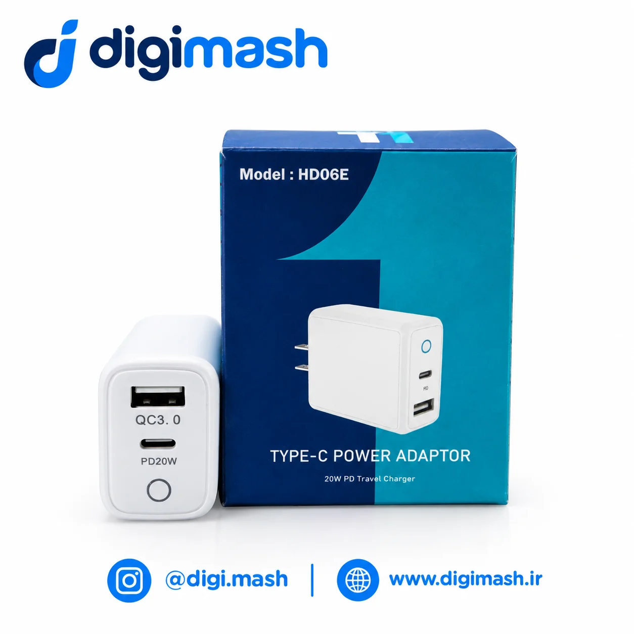 شارژر دو پورت ۲۰ وات فست شارژ (۶ماه گارانتی) برند T1 (مدل HD06E) ⚡🔌