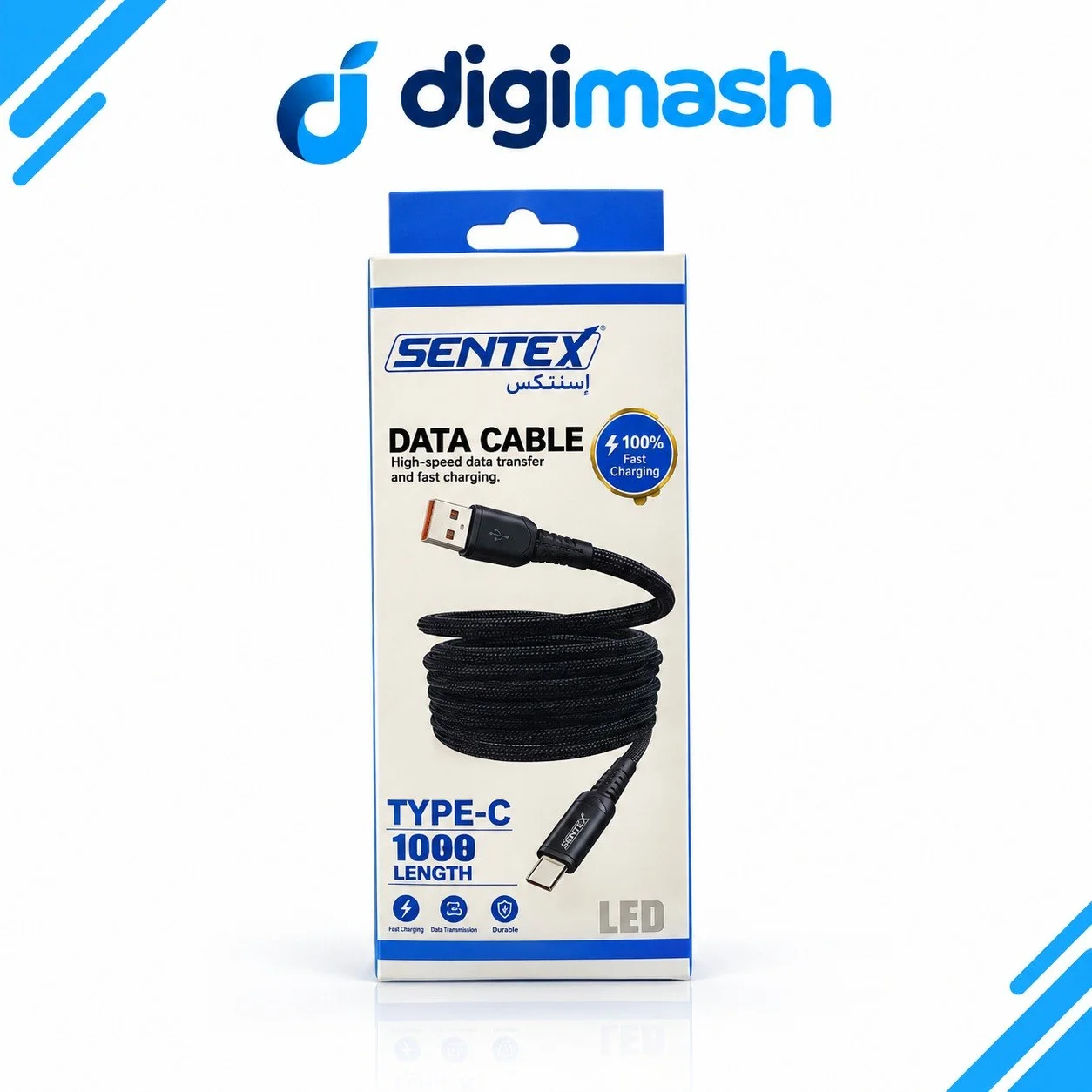 کابل تایپسی  کنفی و LED دار و فست شارژ SENTEX