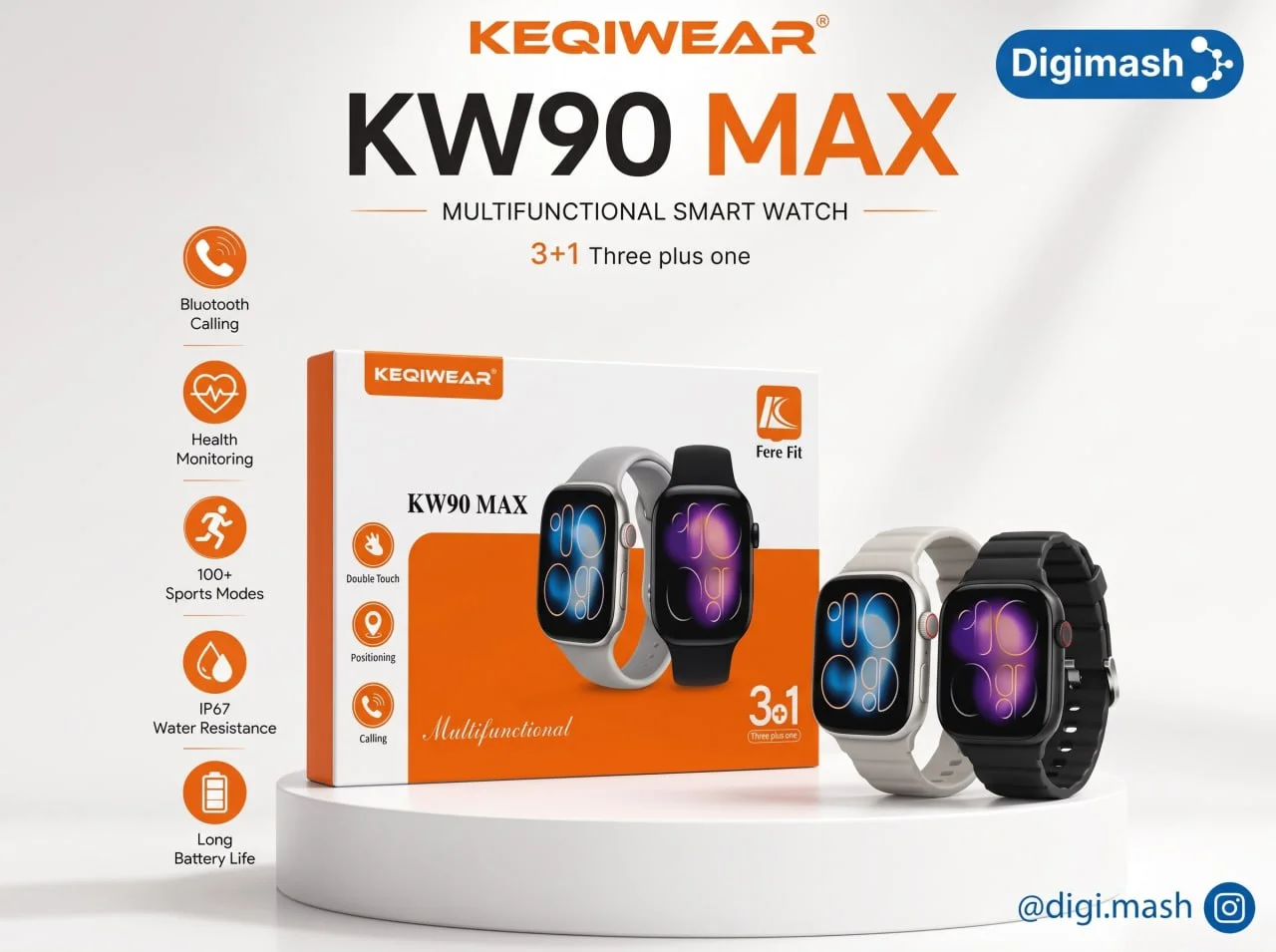 ساعت هوشمند KW90 MAX (با ۳ بند)