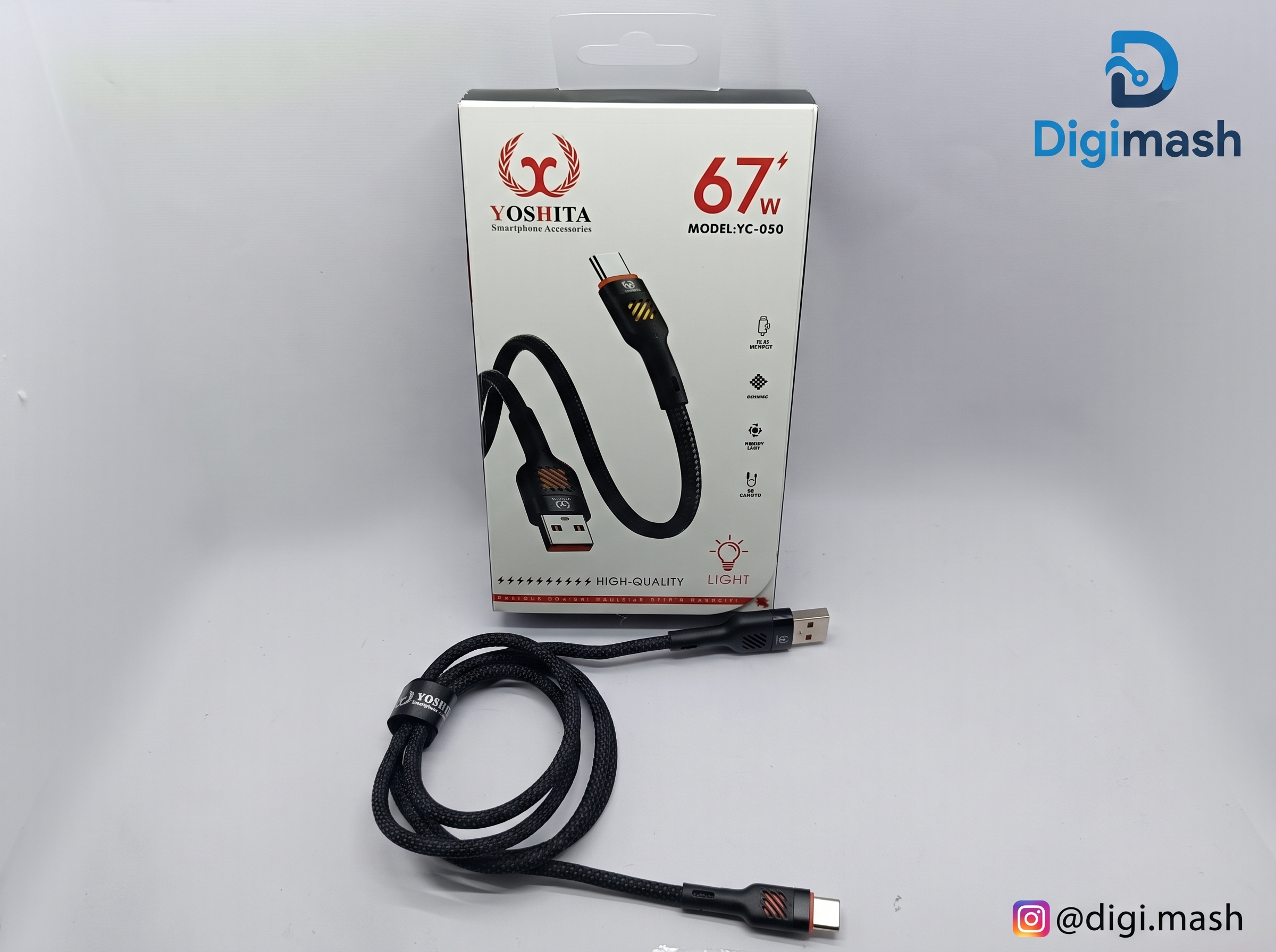کابل شارژ یوشیتا YC-050 | ۶۷ وات + نور LED + نایلون بافته